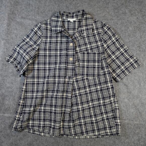COS Tops - COS Top Womens 6 Seersucker Tunic Half Sleeve Plaid Button Quiet Luxury Coastal